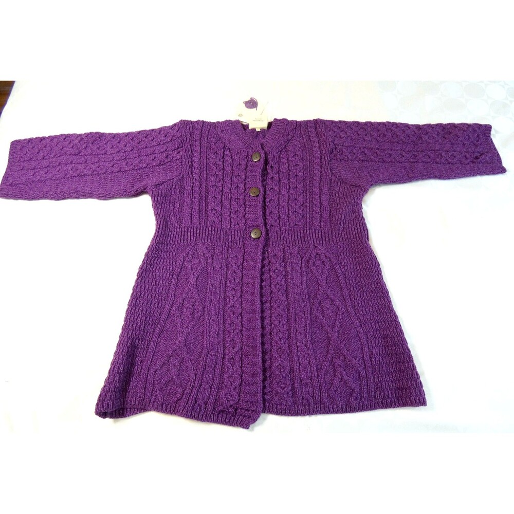 Kilronan Knitwear Women's  Cardigan Royal Purple Merio Wool Sweater L NWT